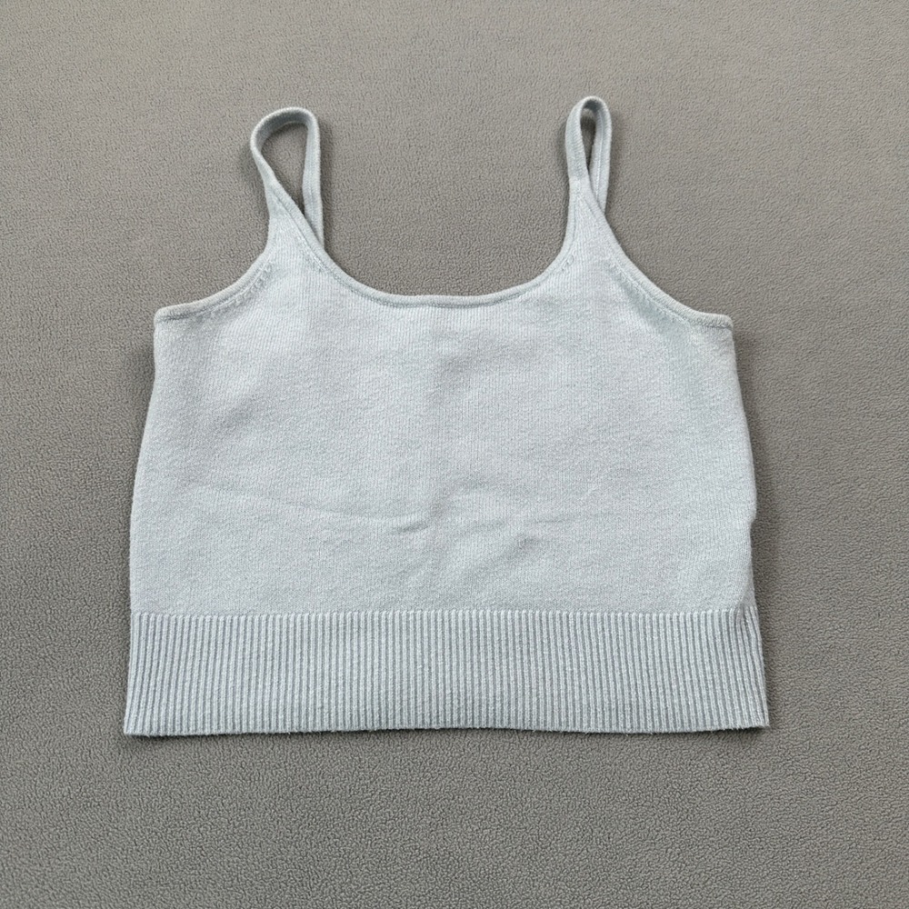 Old Navy Womens XS Blue Knit Cropped Tank Top Sleeveless Ribbed Hem Casual Layer